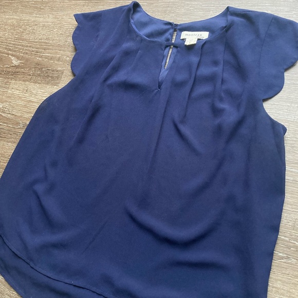 Monteau Los Angeles Navy Blue Blouse Size Large - Picture 2 of 3